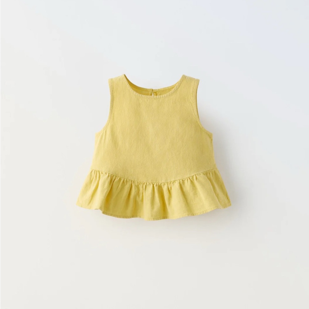 Zara Sunny Yellow girls linen Tank Top with Ruffle Hem 2T